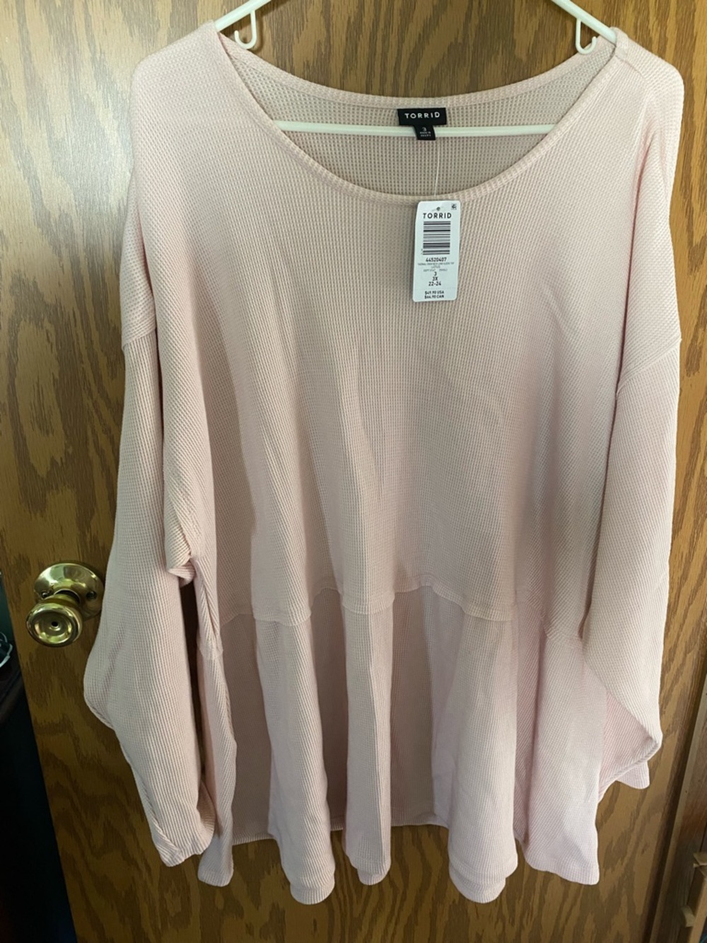torrid Light Blush Pink Waffle Knit Peplum Long Sleeve Top